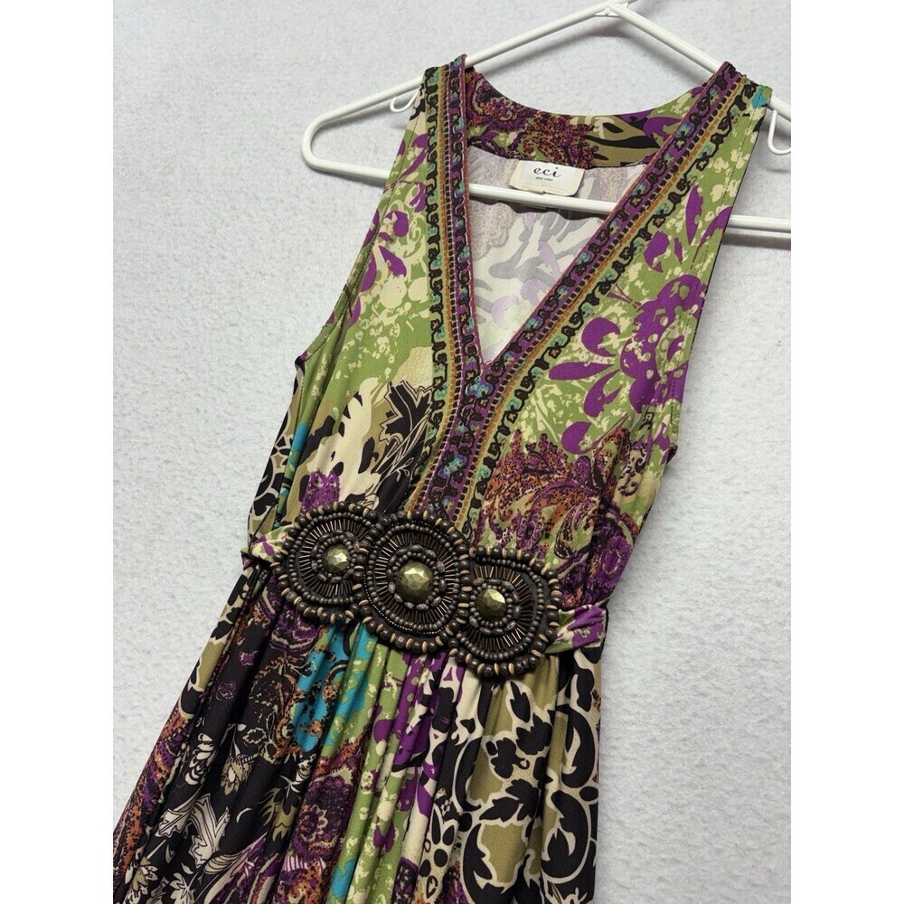 Vintage Y2K ECI Maxi Dress Sleeveless Boho Baby Doll Hippie Size 6 Beaded Brown - Picture 3 of 4